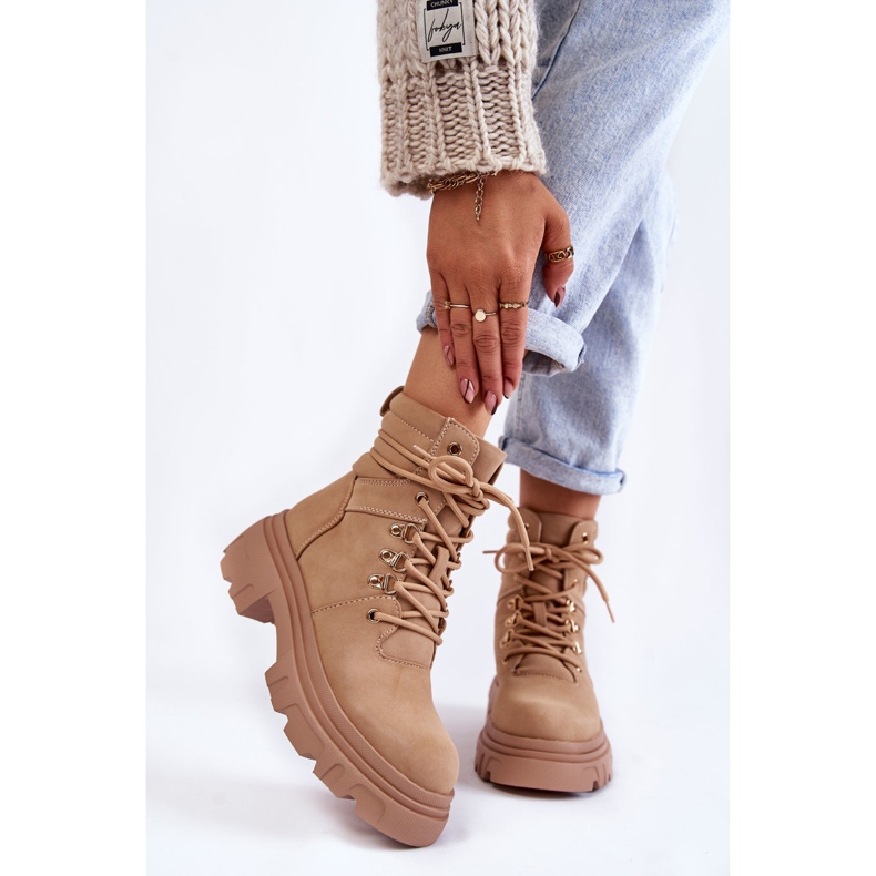 Stivali in pelle con lacci caldi Merisha beige 1