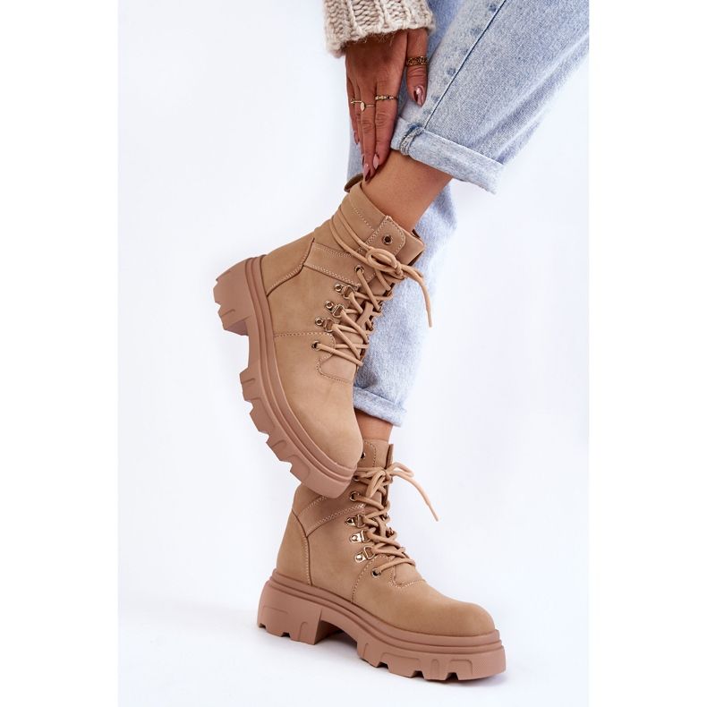 Stivali in pelle con lacci caldi Merisha beige 2