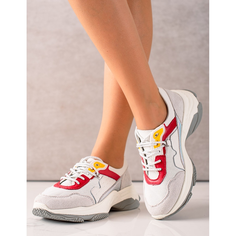 Goodin Comode scarpe da ginnastica in pelle bianca grigio multicolore 1