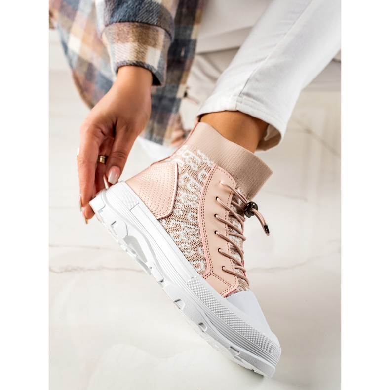 Goodin Sneakers alte alla moda bianco rosa 1