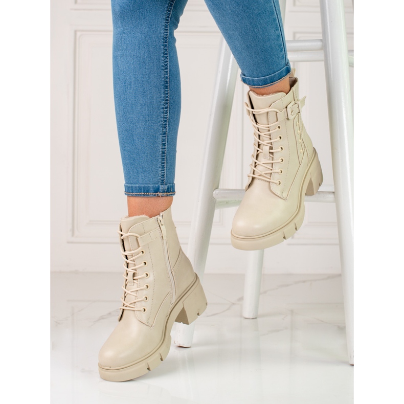 Stivali stringati sulla piattaforma shelovet beige 1