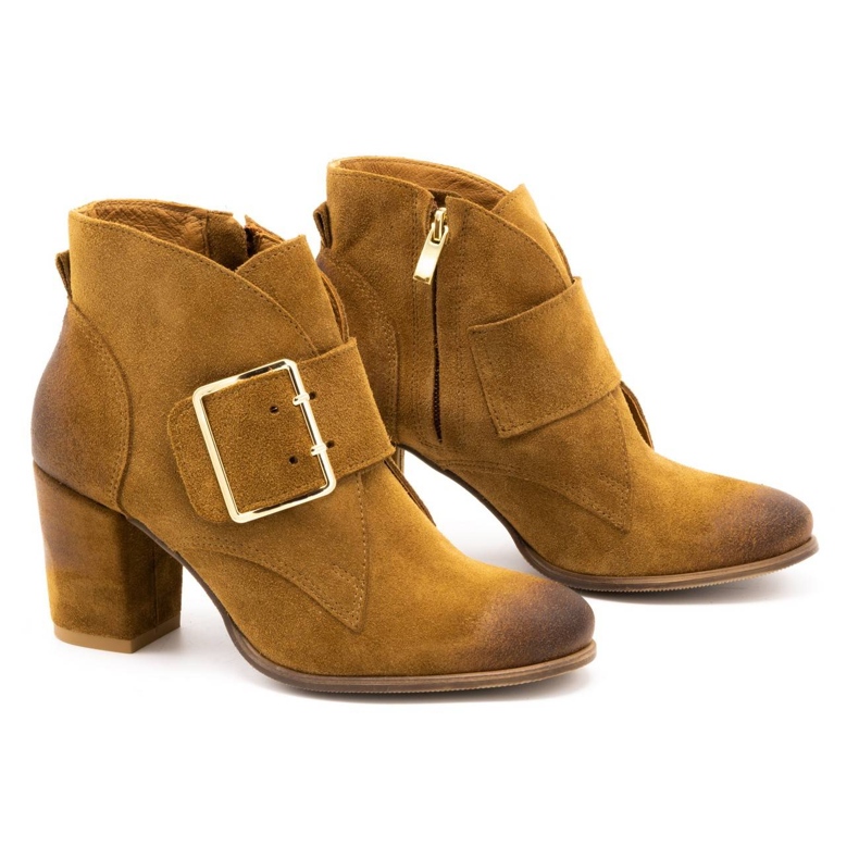 Exquisite Stivali da donna in camoscio con fibbia a tacco alto 1262EX cammello marrone 2