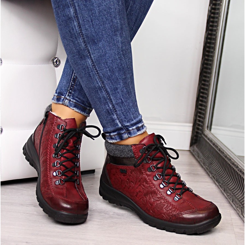 Stivali da donna bordeaux Rieker L7144-35 chiaretto 1