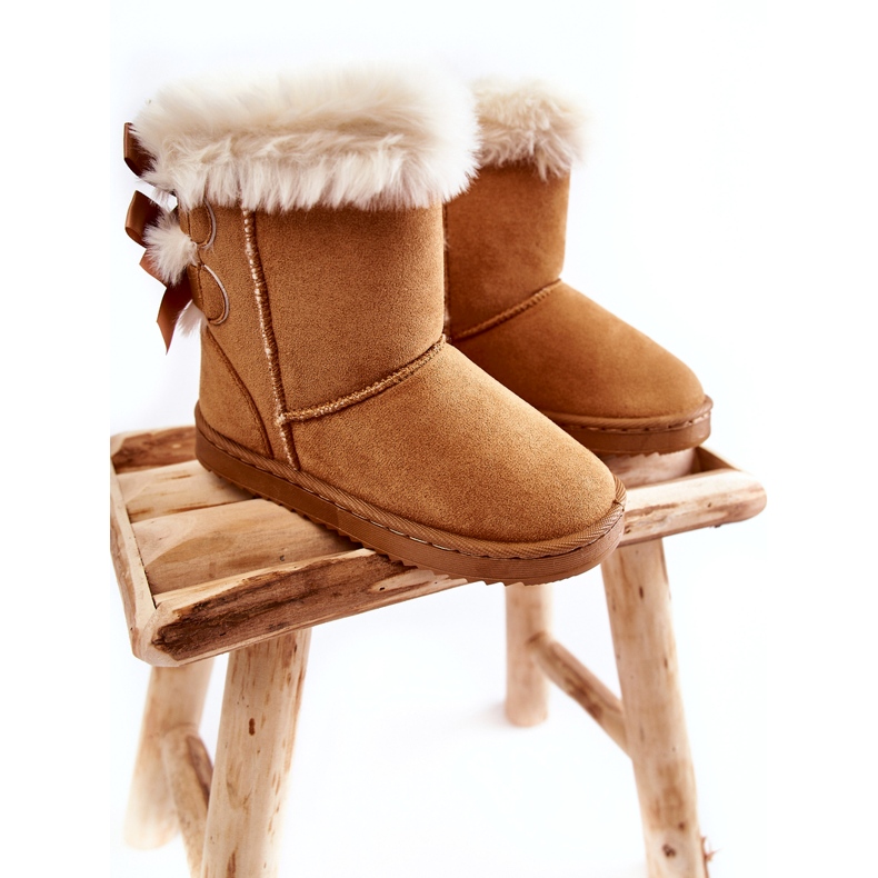Stivali isolati per bambini con fiocchi, stivali da neve beige 4