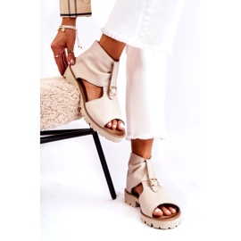 Sandali In Pelle Da Donna Con Cerniera Nicole 2748 Beige 1