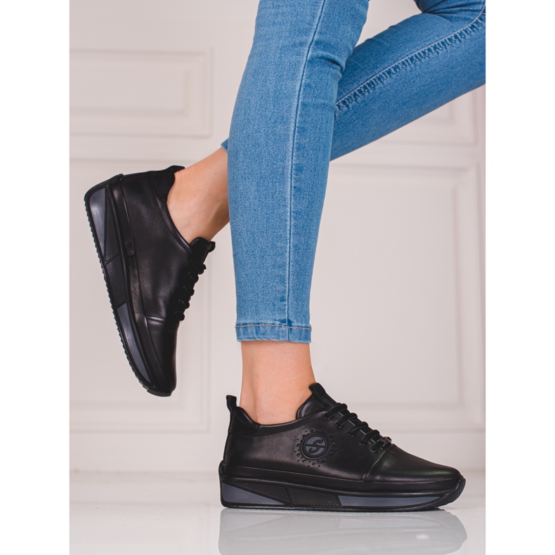 Scarpe sportive da donna nere Shelovet realizzate in pelle naturale nero 1