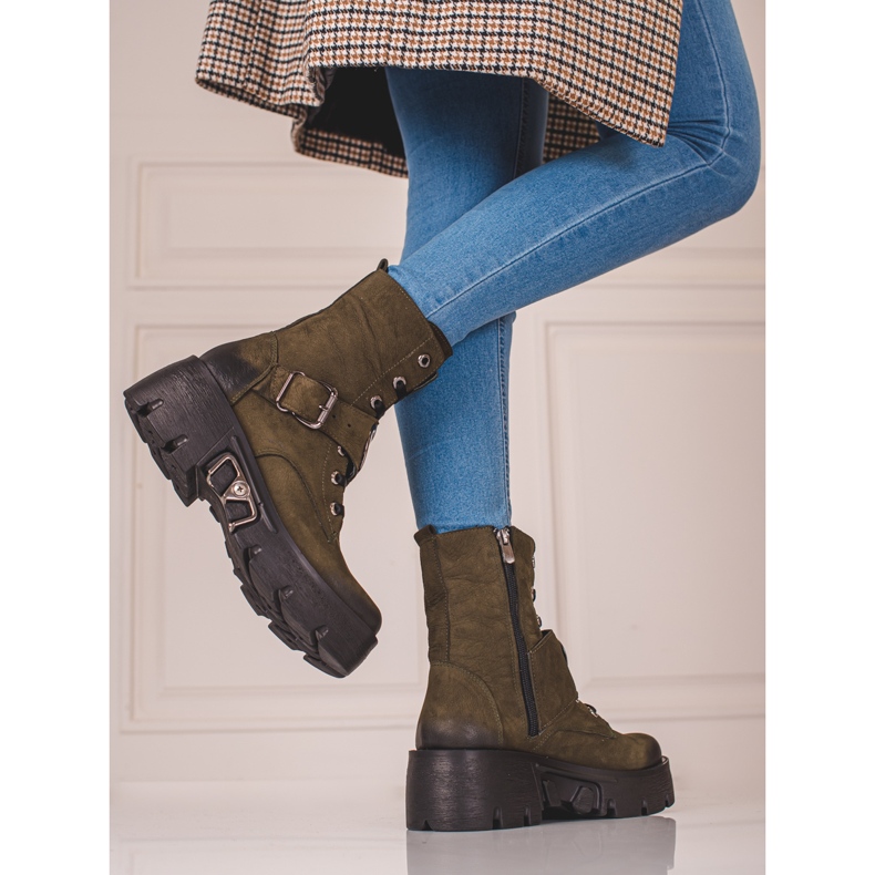 Lavoratrici in pelle Shelovet da donna verde 1