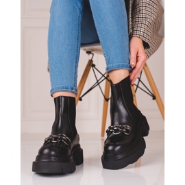 Stivaletti Chelsea da donna in pelle sulla piattaforma Shelovet nero 1