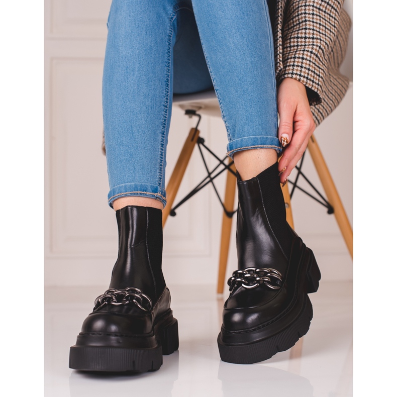 Stivaletti Chelsea da donna in pelle sulla piattaforma Shelovet nero 1