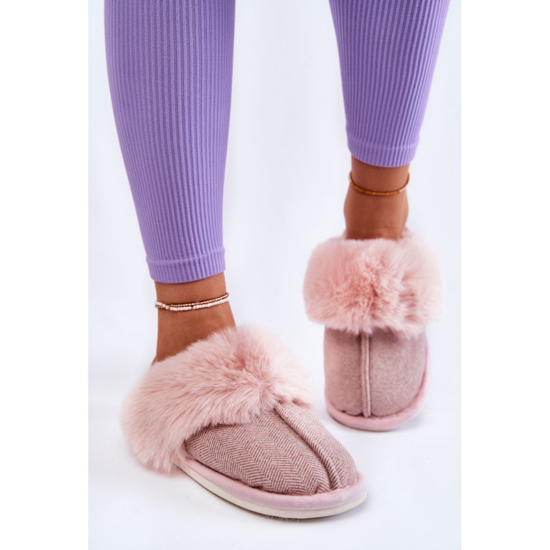 Ciabatte Calde Da Donna Con Pelliccia Beige-Rosa Franco marrone 1