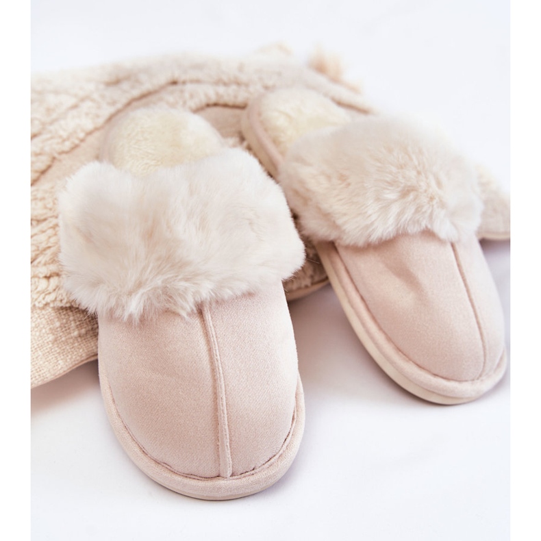 BM Ciabatte Liscio Da Donna Con Pelliccia Beige Chiaro Morisea 1