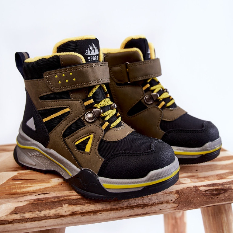 PE1 Stivaletti Per Bambini Trappers Riscaldati Con Lana Khaki Marco nero verde giallo 1