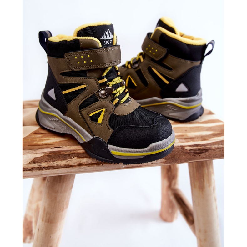 PE1 Stivaletti Per Bambini Trappers Riscaldati Con Lana Khaki Marco nero verde giallo 2