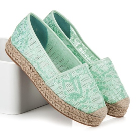 Vices Espadrillas in pizzo con paillettes verde 1