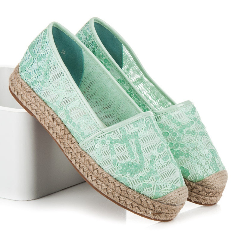 Vices Espadrillas in pizzo con paillettes verde 1