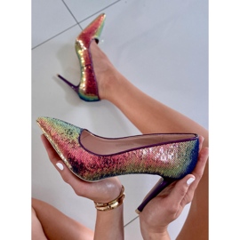 BM Scarpe con tacco Mirren Navy da donna in paillettes multicolore 1