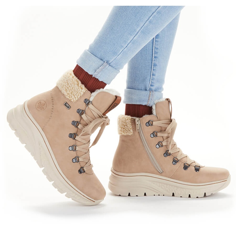 Stivali da neve da donna impermeabili Rieker beige caldi 48034-20 1