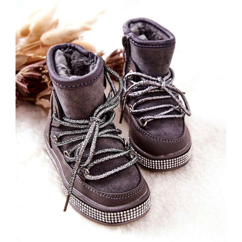 Stivali da neve per bambini con zirconi grigi grigio 1