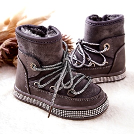 Stivali da neve per bambini con zirconi grigi grigio 3
