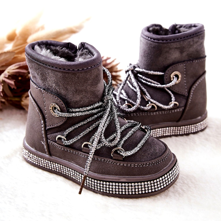 Stivali da neve per bambini con zirconi grigi grigio 3