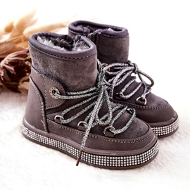 Stivali da neve per bambini con zirconi grigi grigio 4