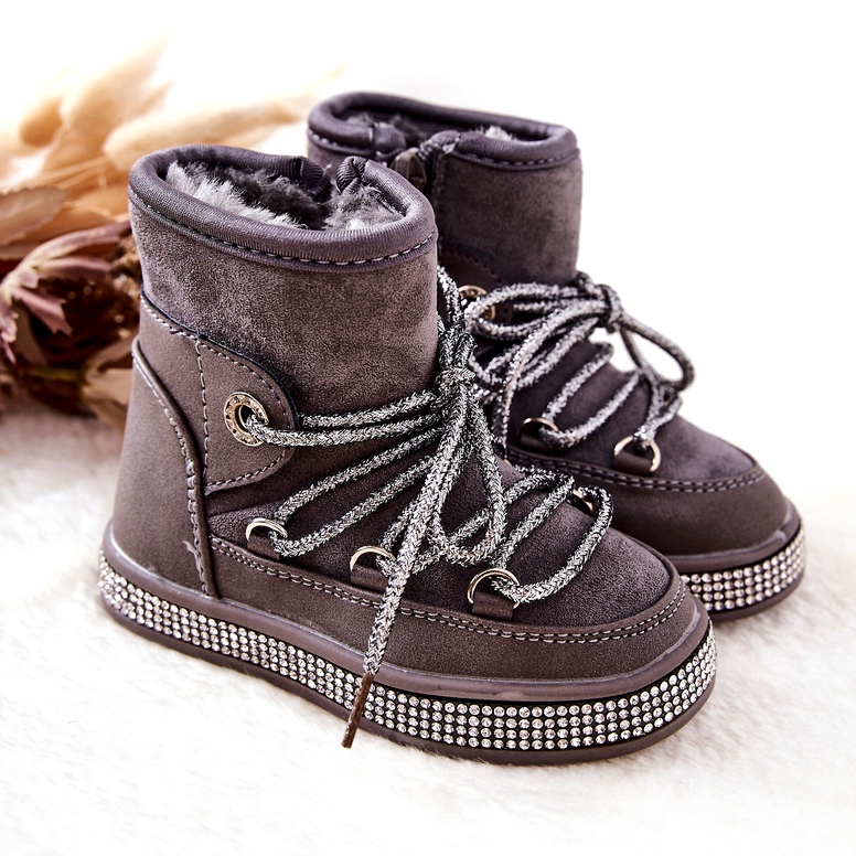 Stivali da neve per bambini con zirconi grigi grigio 4