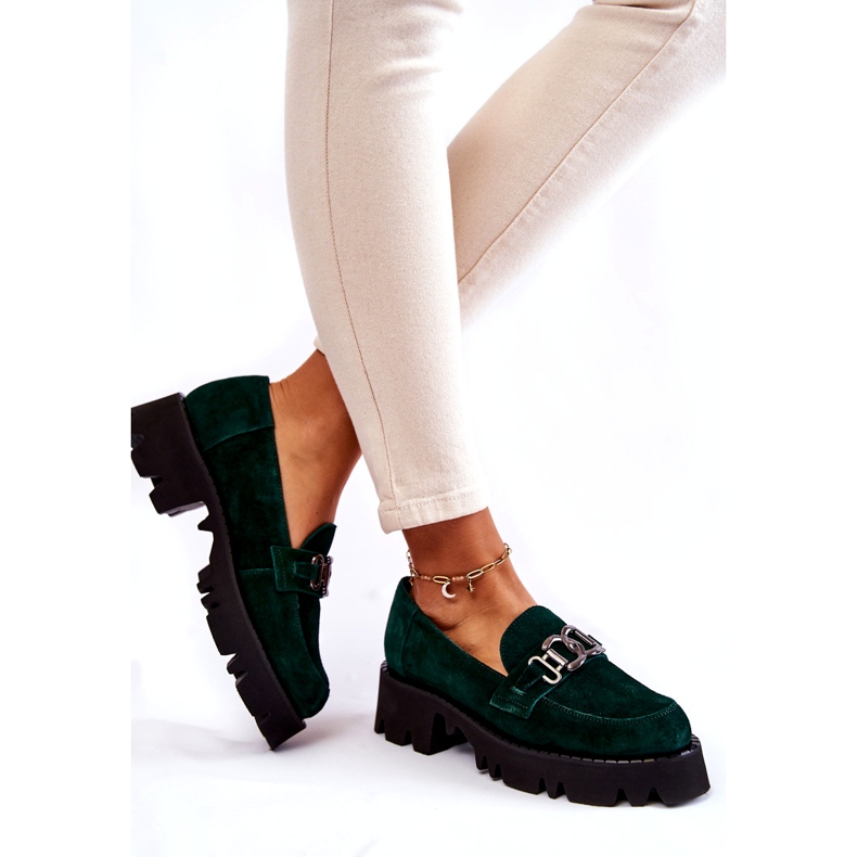 Scarpe in pelle scamosciata femminile con decorazione Laura Messi 2489 Verde 1