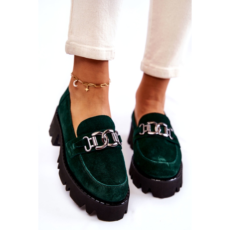 Scarpe in pelle scamosciata femminile con decorazione Laura Messi 2489 Verde 3