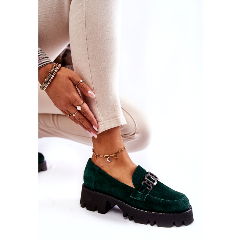 Scarpe in pelle scamosciata femminile con decorazione Laura Messi 2489 Verde 5