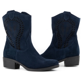 Olivier Stivali da donna Angela con tacco alto traforati blu navy 3