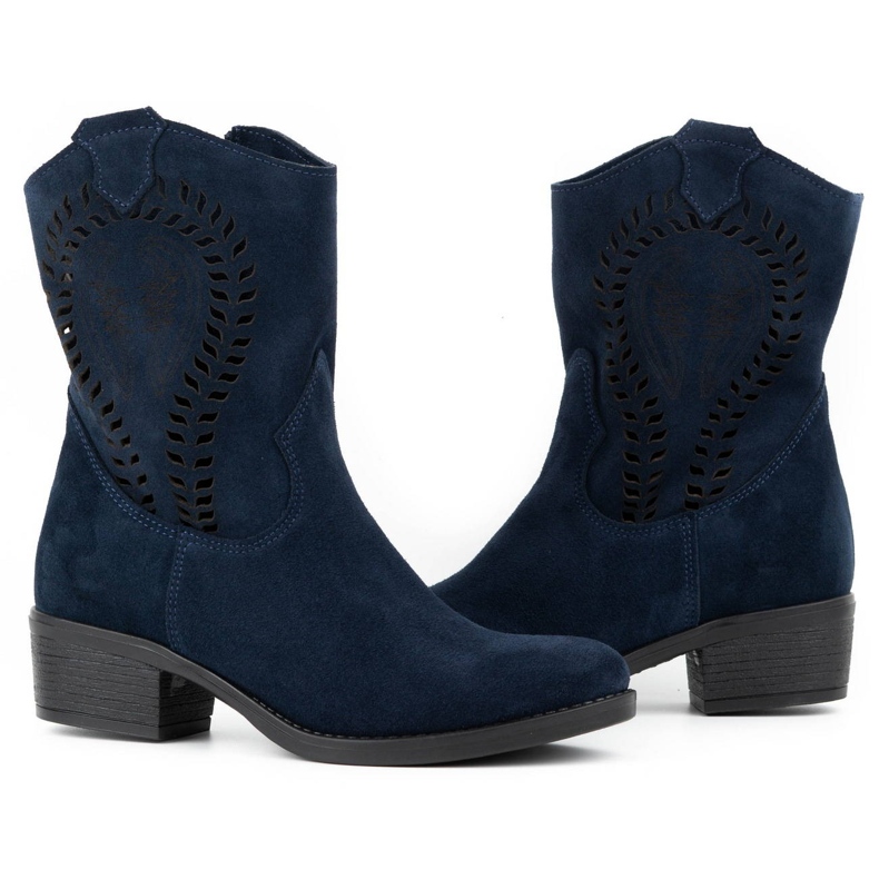 Olivier Stivali da donna Angela con tacco alto traforati blu navy 3