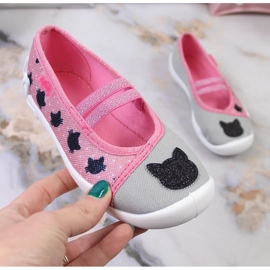 Ciabatte da bambina su elastico con gatto slip su Befado rosa 1