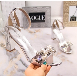 Sandali da donna a specchio con perline argento Sabatina B185-2 1