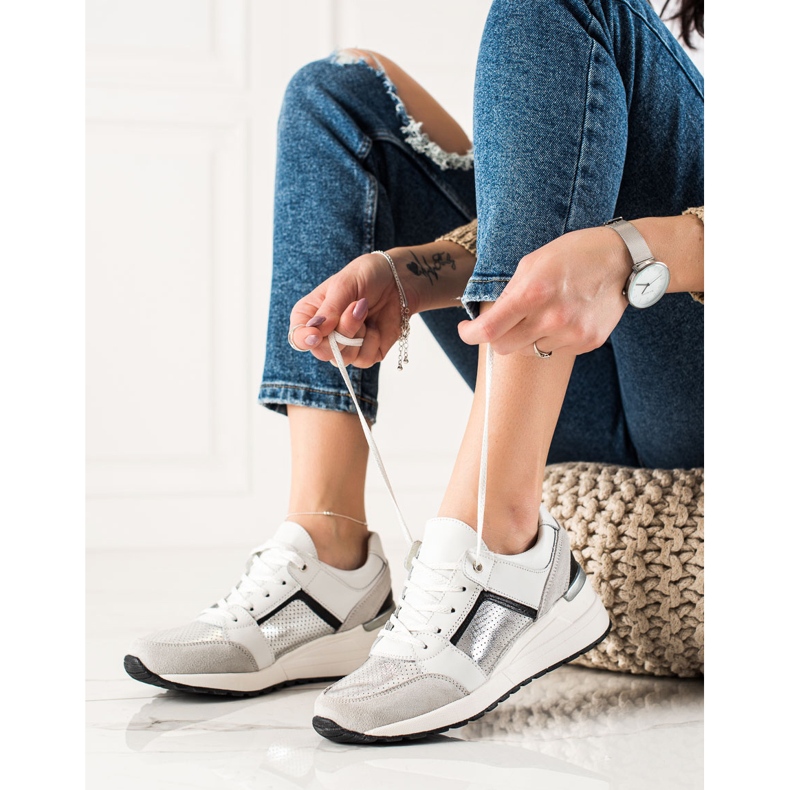 Evento Sneakers sportive in pelle bianca d'argento 1
