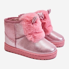Stivali da neve per bambini riscaldati con pelliccia con orecchie rosa Betty 2