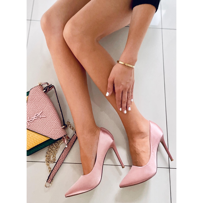 PA1 Scarpe col tacco da donna in raso Talia Champagne rosa 2