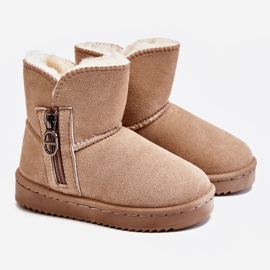 Scarponi da neve caldi da bambino senza lacci Catellie beige marrone 1