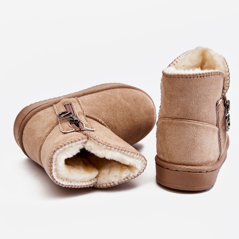 Scarponi da neve caldi da bambino senza lacci Catellie beige marrone 2