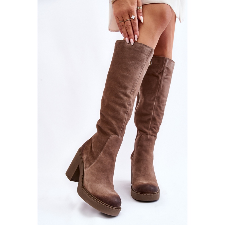 PL5 Stivali Donna Tacco Grosso Camoscio Marrone Chiaro Valeris beige 1
