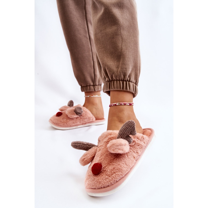 PA1 Pantofole Donna Con Pelliccia E Renna Rosa Sopya 2