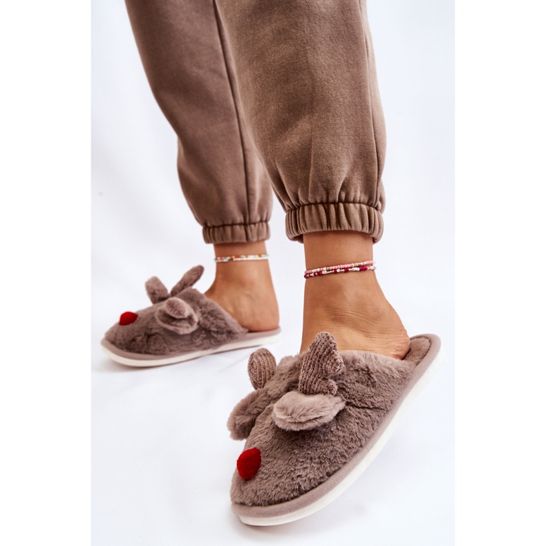 PA1 Pantofole Donna Con Pelliccia E Renna Grigio Sopya beige 2