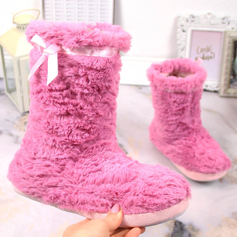 BM Pantofole alte da donna in pelliccia rosa Stella 1