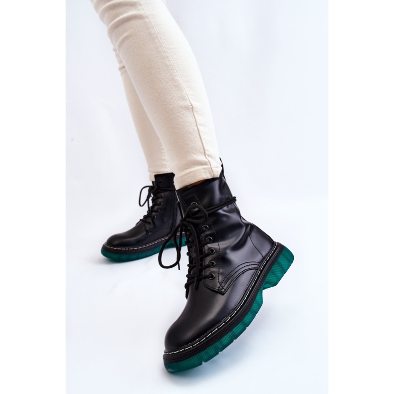 Stivali stringati da donna con suola verde Black Trinah nero 2