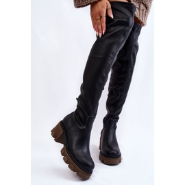 PL5 Stivali sopra il ginocchio in pelle da donna alla moda Black Venise nero 1