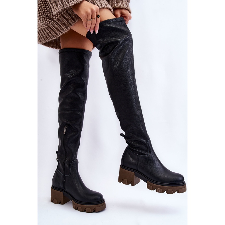 PL5 Stivali sopra il ginocchio in pelle da donna alla moda Black Venise nero 2
