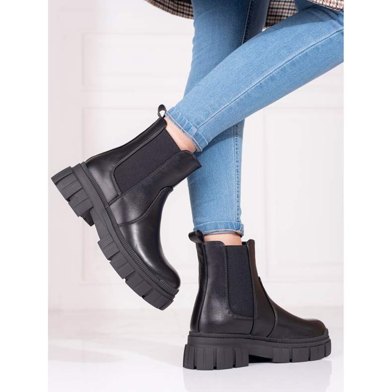 Stivaletti Chelsea da donna sulla piattaforma Shelovet nero 1