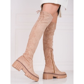 Moschettieri Shelovet da donna in camoscio con plateau color beige 1