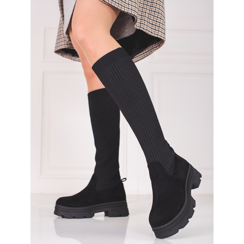 Stivali con plateau da donna Shelovet neri con tomaia elastica nero 1