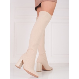 Calze autoreggenti da donna Shelovet con scollo a V e tomaia elasticizzata beige 1