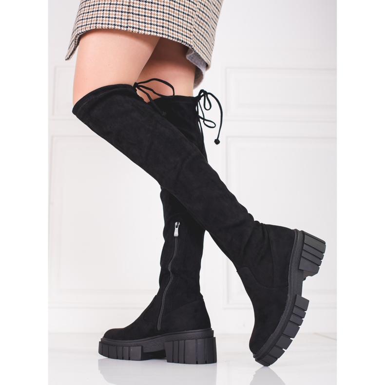 Moschettieri con plateau da donna Shelovet in camoscio nero 1